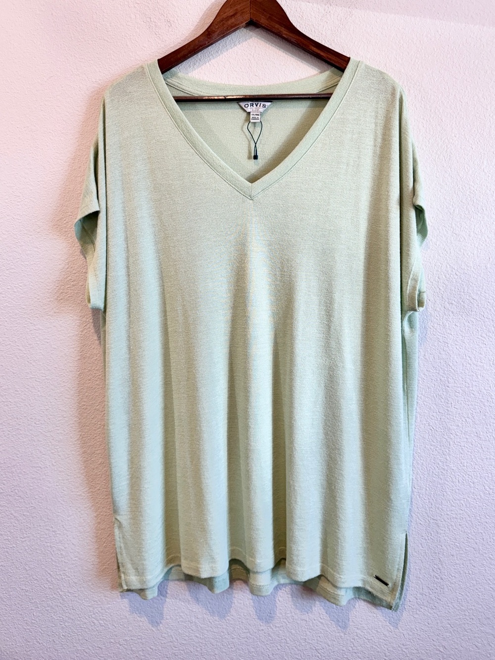 Orvis Quiet Luxury Minimalist Sage Tunic Top V Neck Oversized NWOT XXL Soft D31